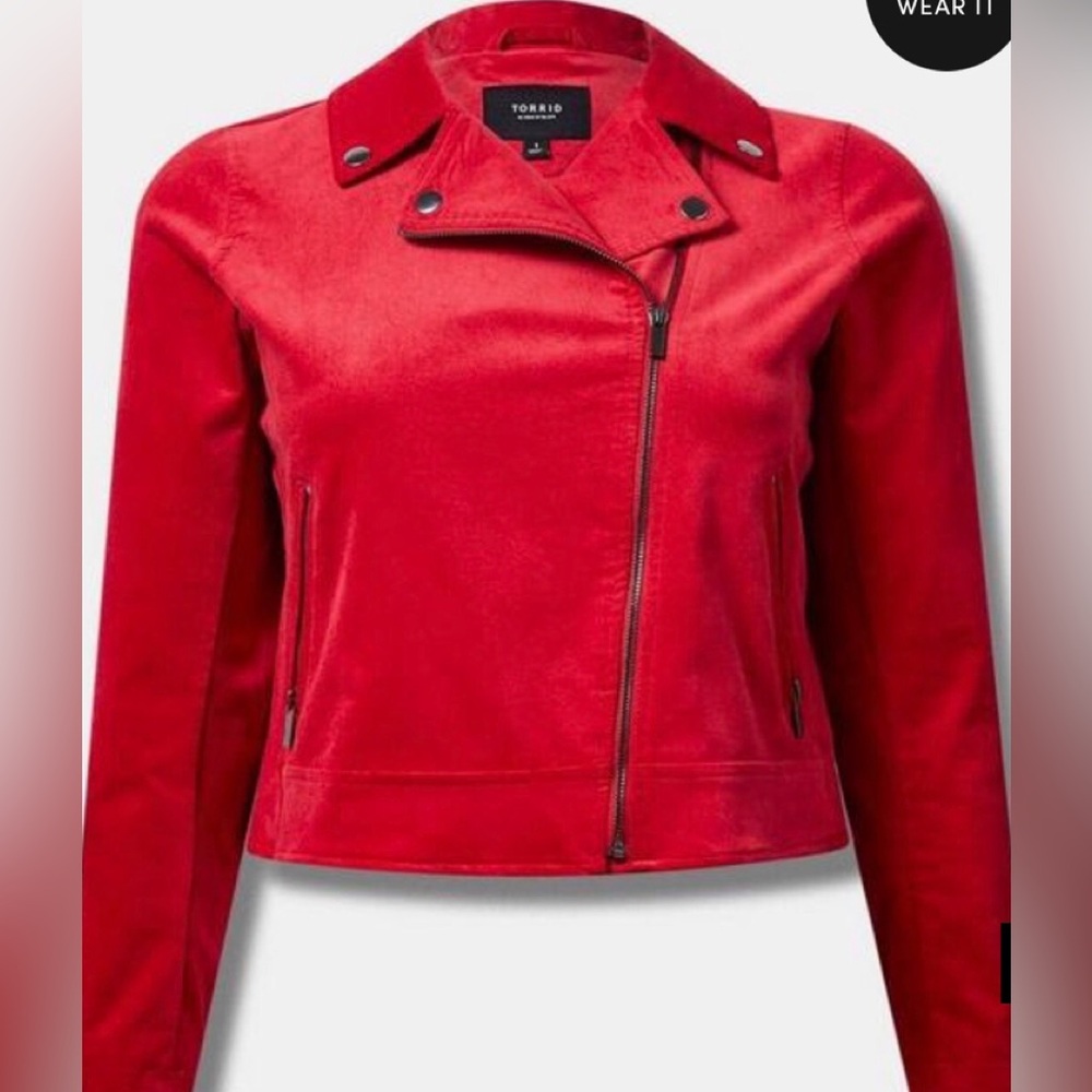 Torrid NWT Velveteen Jester Red Moto Jacket plus size 6x (30)